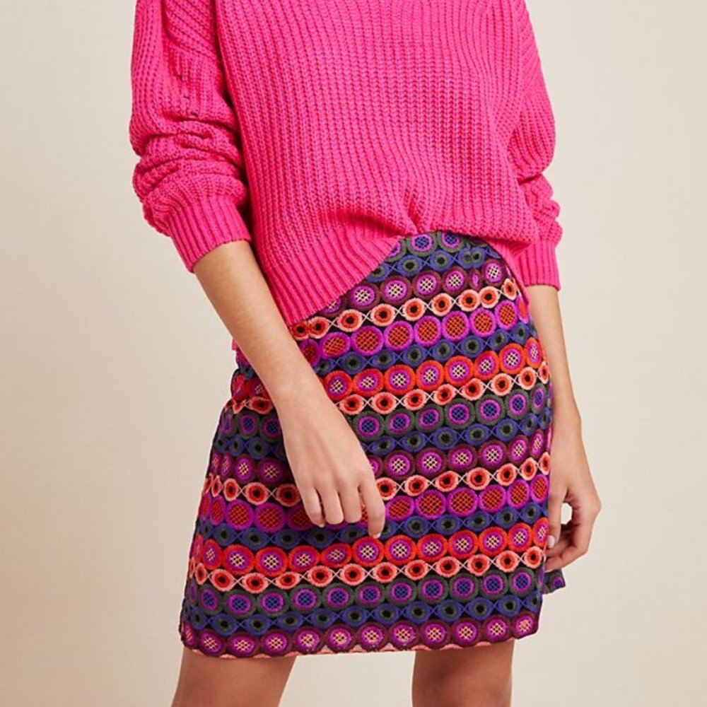 NEW Anthropologie Ellen Embroidered Mini Skirt - Picture 1 of 12